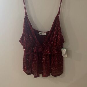 twik Red Sequin Spaghetti Strap Camisole